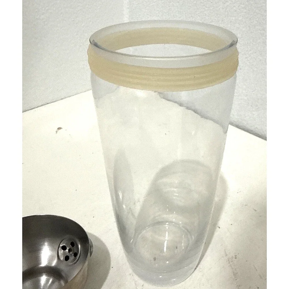 Vintage Pottery Barn Cocktail Shaker Blown Glass 6 Recipe Retro